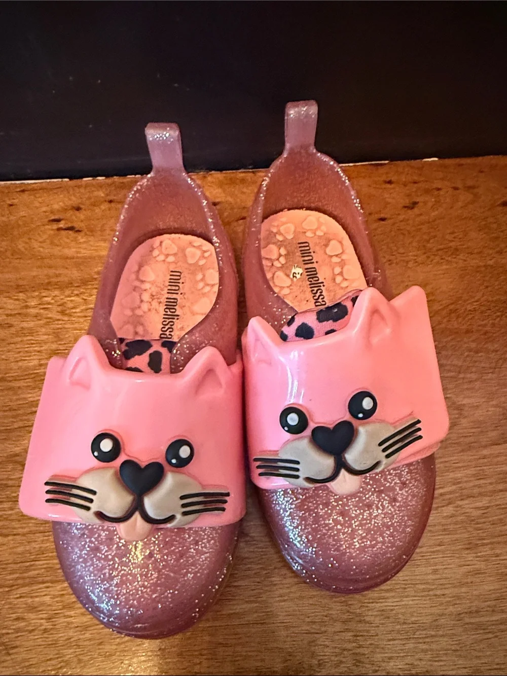 Kids Pink Glitter Cat Slip-On Shoes